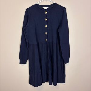Boden Navy Blue Henley Button Long Sleeve Wool Sweater Dress US 10